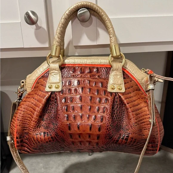 Brahmin Lisa Prosecco Tri-Colored Croc-Embossed Leather Satchel! Preowned!! - Picture 4 of 13